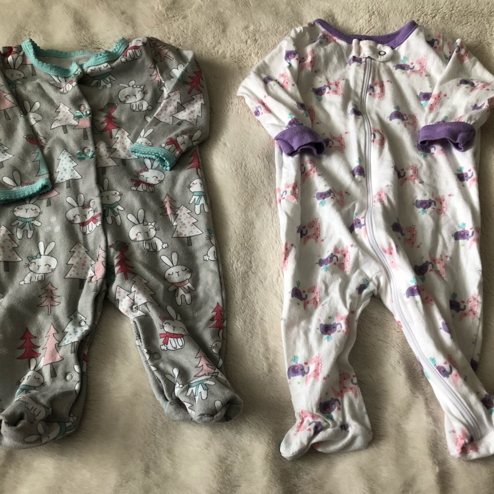 Two Pajama Footed Onesies! *Bonus* Hat and mittens